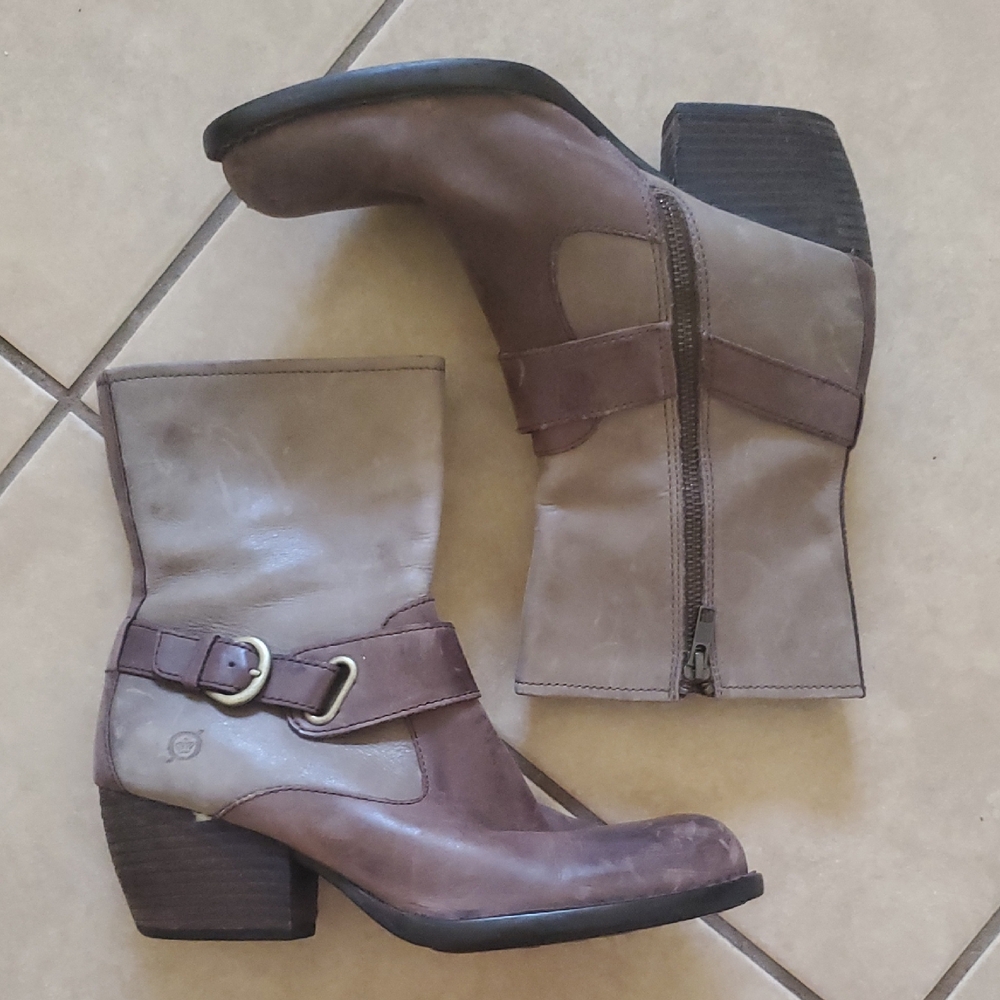 Born Two-Tone Brown Heeled Boots